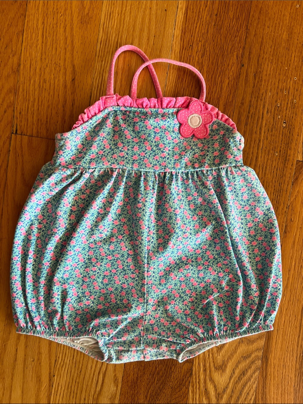 Florence Eiseman Floral Bubble Swim Suit with Flower Baby Girl Size 12 Month